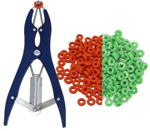 Alicat de cerdo, pinza de elastración, cinta de castración (1 alicate para castración con 100 anillos de goma), juego de alicates metálicos