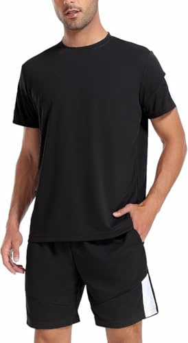 Litherday Completo Sportivo Uomo Estivo con Maglietta a Manica Corta e Pantaloncini con Tasche per Jogging Palestra,Nero,XXL