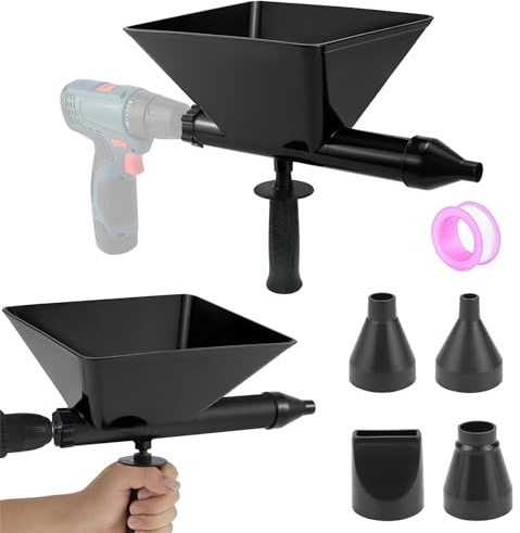 MeYuxg Large Size Auger Mortar Grout Gun, Plastic Cement Caulking Gun with 4 Nozzles for Electric Drills-Black