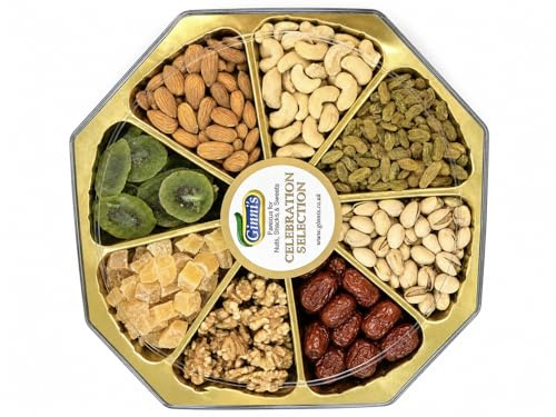 Ginni's Premium Nut Selection Gift Box Almonds, Green Raisins, Pistachios, Cashew Nuts, Walnuts, Pecan, Ginger, Dried kiwi, jujube (unab)(ber) Healthy Gift for Special Occasions