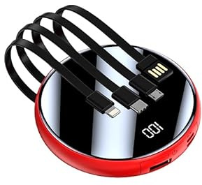 Stock Lider-Batería Externa 5000Mah, Power Bank Tipo-C, Micro USB, Cargador Portátil Carga Rápida con Pantalla LCD Y Outputs para Smartphones, Tablets Y Más (Rojo)