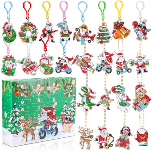 GEEKEO Calendario Avvento 2025 Diamond Painting Kit per Bambini, Regalo di Natale Diamond Painting Portachiavi Conto Alla Rovescia di Natale, Ragazza Calendario dell'Avvento Giocattoli Regalo