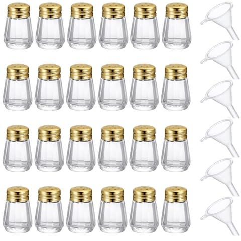 Potchen 0.5 oz Small Salt and Pepper Shakers with Funnels Clear Mini Glass Seasoning Jars Bulk Tiny Spice Glass for Wedding Party Restaurant Home Kitchen Travel Camp