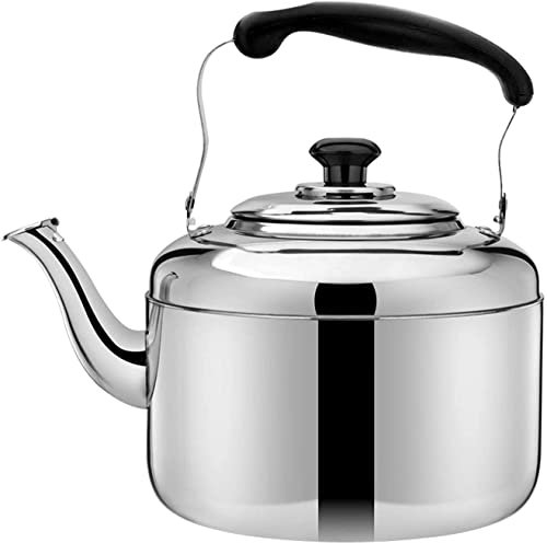 Pfeifkessel für den Herd, Camping-Kaffee- und Teekannen, Teekessel aus Edelstahl mit großem Fassungsvermögen für den Herd, hitzebeständiger, ergonomischer Griff, Teekessel aus Edelstahl (Farbe: Silbe
