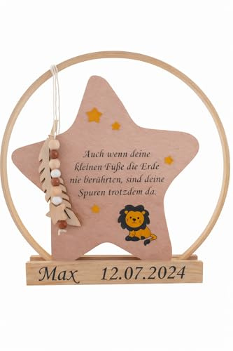 Holzstern für Sternenkind | Erinnerung an Verstorbene kleiner Löwe | personalisierter Stern aus Holz | Gedenkstück nach Verlust | Trauergeschenk für Sternchen