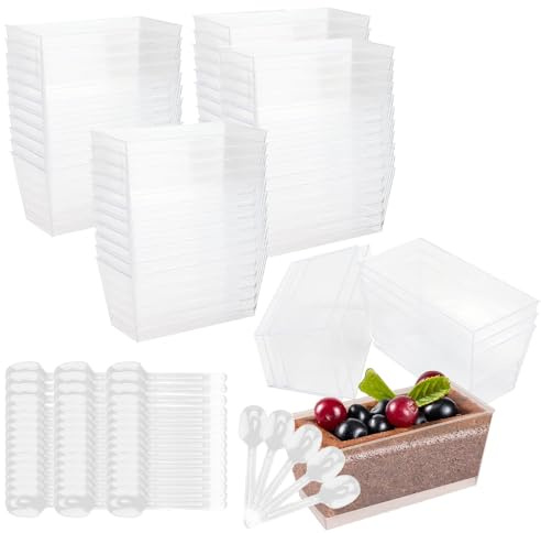 50 pcs Clear PP Dessert Cups, 140ml Dessert Bowls, Parfait Appetizer Cup