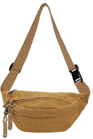 Cord Bauchtasche für Damen Herren, Crossbody-Hüfttasche Umhängetaschen Brusttasche Cord Erwachsene mit 3 Tasche und Verstellbarem Leichte Gürteltasche für Jungen Sportlich Wandern (Kordel-Gelb)