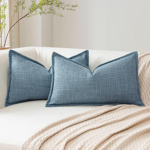 Artscope 2er Set Kissenbezüge Einfarbig Wurfkissenbezug Leinen Kissenbezug 40x60 cm Moderne Kissenhülle Dekokissen Sofakissen für Wohnzimmer Schlafzimmer Zuhause Dekor Blau