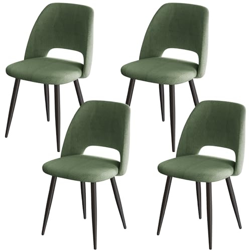 ANVOFONG Chaise de Salle à Manger Lot de 4,Chaise de Cuisine avec Pieds IndéPendants,Chaise Coiffeuse Tapissée en Velours Côtelé,Vert Armée Loungesessel,pour Salle à Manger,Salon,Cuisine,Chambre