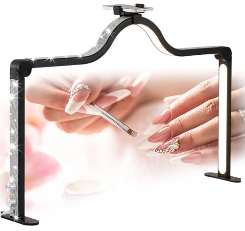 RNQZ Halbmondlicht für Nageltisch Halbmond-Nagellampe Nageltischlampe Halblicht Nail Tech Licht für Nail Tech Mondlampe mit Telefonhalter Nail Tech,Schwarz,34 Inch