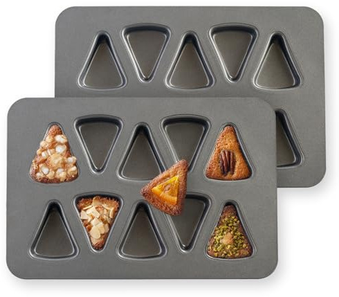 Sinsanye 2 Pack Mini Scone Pan,10-Cavity Triangle Shape Pan Carbon Steel Tiny Cake Slice Mold, Pizza Slice Baking Mold for Biscuits Brownies, Muffin