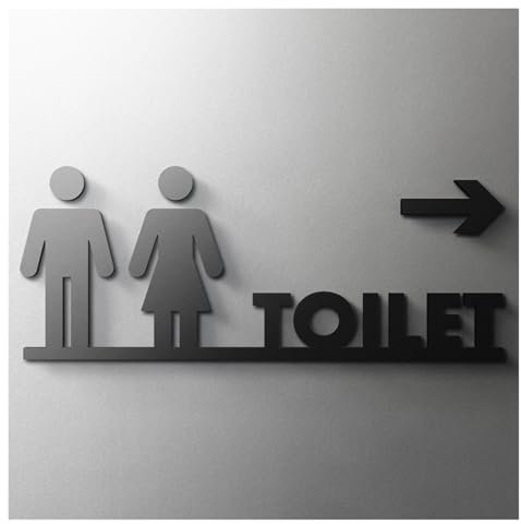 AOEGBY Toilet Sign Matte Floating 3D Relief Arrow Toilet Sign Plate Elegant Wash Room Door Wall Label WC Bathroom Signage House Number Toilet Signs For Door(11,Width 25cm)