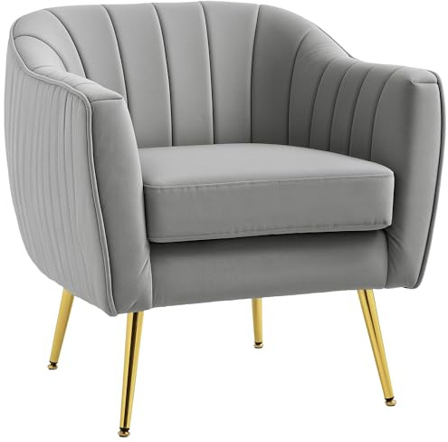 HOMCOM Velvet Tub chair, Luxury Accent Chair with Golden Metal Leg, Comfy Upholstered Armchair with Thick Padded Seat for Living Room, Grey