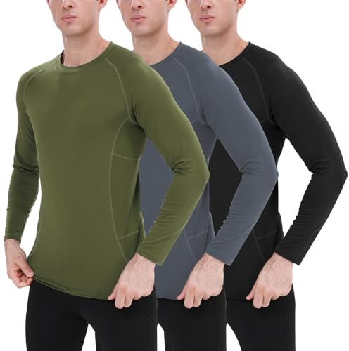BOOMCOOL 3Pcs Long Sleeve Compression Shirts for Men Workout Clothes Gym T Shirt for Rash Guard Sports Undershirt Base Layer