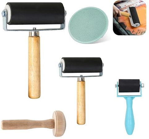 Brayer Roller for Crafts, 3 PCS Rubber Brayer Roller, Ink Roller Tool with Mushroom Roller and Plastic Stamp Making Pressure Plate for Printmaking DIY Art Craft(3.5CM/6CM/10CM)