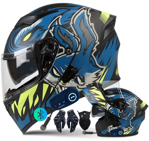 Byroads Bluetooth Casque Modulaire Moto,Modulable Casque Moto avec Double Visière Anti-buée pour Scooter,Casque Intégré Homologué ECE Mp3 pour Hommes et Femmes M~XXL
