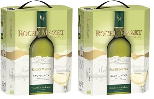 Roche Mazet – Vin Blanc Sauvignon (3L) – IGP Pays d’Oc – Bag in Box, Blanc, 3000 milliliters (Lot de 2)