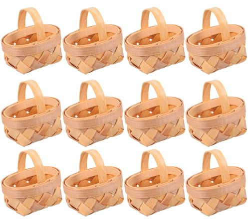 TOPBATHY 12 pack Mini Woven Basket with Handles Tiny Braided Chip Wood Basket for Crafts Dollhouse Decor Wedding Party Favors Small Gift Display Home Ornaments