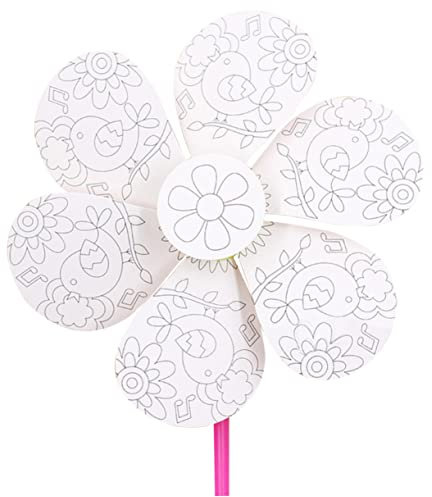 Abaodam Moulin à Vent Inachevé Papier pour Garçon Fille Motifs Oiseaux Et Fleurs Jouet à Peindre DIY