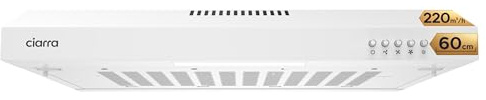 CIARRA Cappa Aspirante Sottopensile 60 cm, Scarico/Ricircolo, CAW6903A | 3 Velocità | Montaggio facile | Silenziosa 62 dB | Bianca | Luce LED | Filtro carbone CBCF001 non incluso