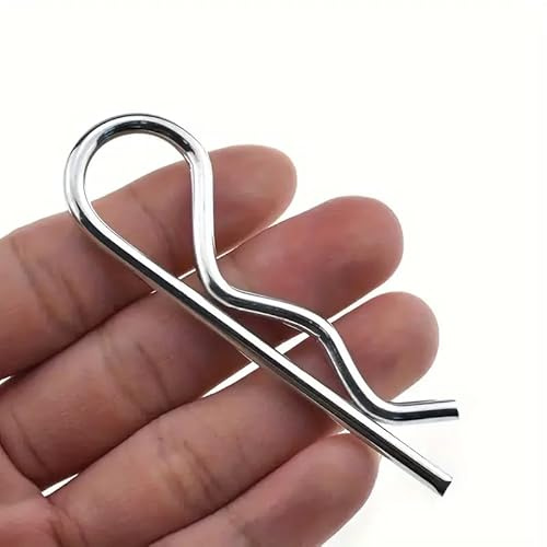 WISSXNA 10PCS Spring Hitch Cotter Hair Pin,White Zinc Plated Retaining Wire Pins Clip Hitch Clip Cast Iron Pull Ring & Positioning Pin(M3.5*75mm)