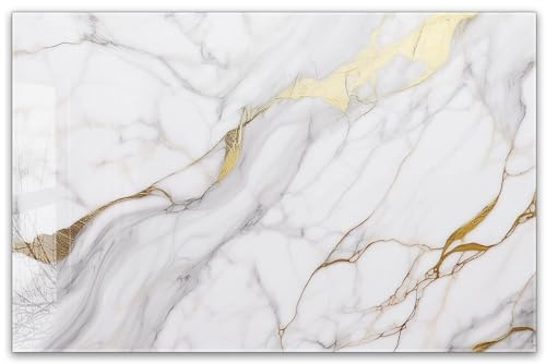Herdabdeckplatte 80x52 cm einteilig – Weißer Marmor mit Gold | ESG Glas Ceranfeldabdeckung, Schneidebrett, für Ceranfeld, Herd, Induktion, Küche