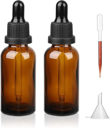 Frypay Pipettenflaschen, 50 ml × 2 Braunglasflasche, Pipette Bottles Mit Glaspipette Für Ätherische Öle, Parfümöle, Flüssigfarbstoffe, Aromatherapie-Mischungen– 2PCS