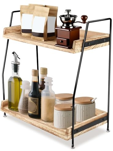 Especieros para Ccocina de 2 Niveles de Madera - Organizador de Cocina para Ahorrar Espacio - Estante de Trabajo para Especias, Café y Utensilios - Organizador Especias para Cocina, Hogar o Mesa