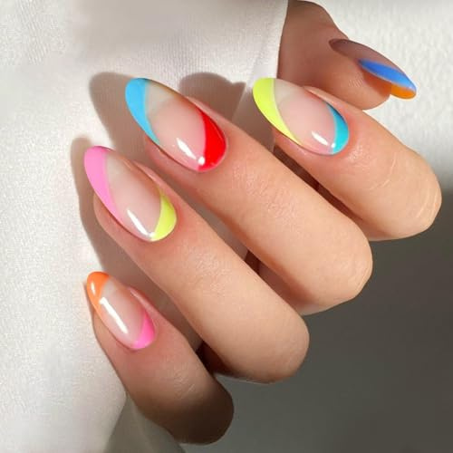 JMEOWIO Nagelfolie UV Härtend Bunte French Tip UV Gel Nail Strips Nagelsticker Nagelaufkleber Nail Art Dekoration Nageldesign Zubehör