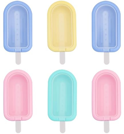 6Pcs Reusable Silicone Ice Lolly Moulds,Ice Cream Moulds with Sticks - BPA Free Food Grade Dishwasher Safe, DIY Homemade Popsicle Mould,Mini Ice Cream Maker with Non-Spill Lid