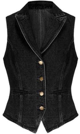 Ladyful Lapel Denim Vest for Women Sleeveless Business Work Jean Waistcoat Vest