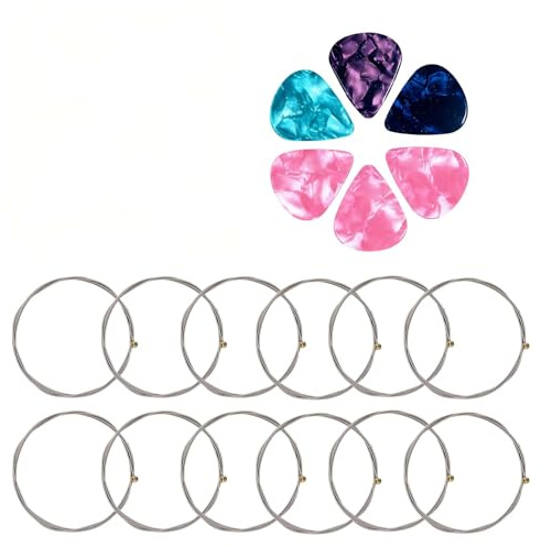 12pcs Electric Guitar Strings 9-42 Gauge with 6 Picks, Nickel Plated Steel Super Slinky Guitar Strings for Bright Tone and Smooth Playability, Durable Guitar Strings Electric for Practice Performance