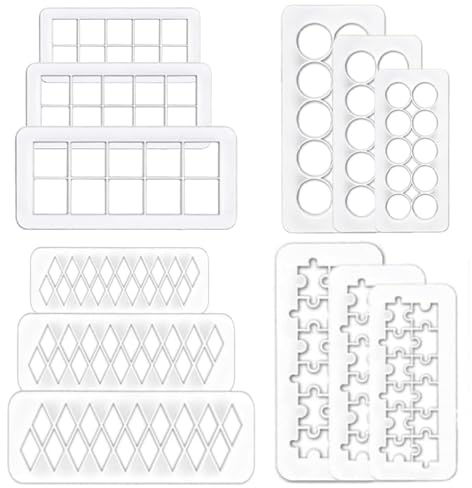 12 Pcs Square Cookie Cutters Set, White Fondant and Biscuit Baking Cutters with 4 Geometric Shapes (3 Sizes) – Ideal for Cake Decorating, Pastry and Craft Projects