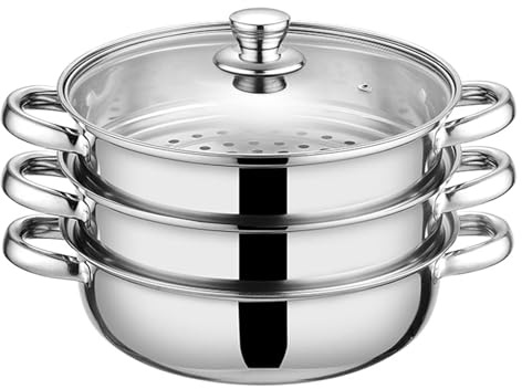 Set di pentole a vapore multiuso in acciaio inossidabile 3 strati impilabili lavabili in lavastoviglie pentole per verdure Set di vapore professionale in acciaio inossidabile