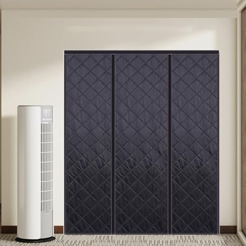 Thermal Door Curtain Double-opening, Magnetic Thermal Insulated Door Cover with Storage Buckles, Keep Warm Draught Excluder Soundproofing Automatically, 3 Panel(Black,110x200cm)