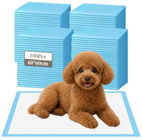 100 Pièces Tapis Éducateurs pour Chiots et Chiens 60x60 cm, Alèses Jetables Ultra Absorbantes avec 6 Couches, Contrôle des Odeurs et Anti-Fuite, Séchage Rapide, Tapis Hygiénique d'entraînement