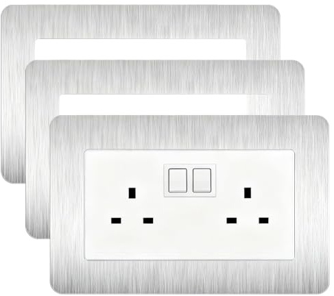 1PCS Double Light Switch Cover Plates,Chrome Light Switch Surround Wall Plate for Home Interior Wall Decor 14.6cm x 8.6cm (3pcs-Silver)