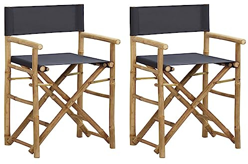 Mhdvray 2er Set Regiestuhl klappbar aus Bambus und Stoff, Gartenstuhl mit Armlehnen, Klappbarer Regiestuhl für Garten, Terrasse und Balkon, 60 x 45 x 88 cm, Dunkelgrau