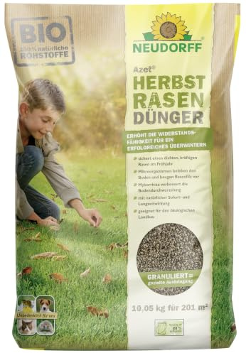 Neudorff Azet Herbstrasendünger 10,5 kg für 201 m² - Bio Dünger mit Kalium für einen winterfesten Rasen und einen dichten, kräftigen Rasen im Frühjahr - mit Langzeitwirkung