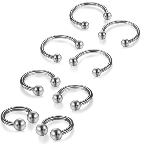 Flongo 8 Stück 6-12mm Edelstahl Ohrclip Ohrklemme Silber Kein Loch Fake Cheater Captive Ring Ohrpiercing Helix Cartilage Knorpel Piercing Lippenpiercing Nasenpiercing Set