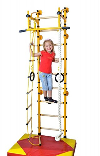 NiroSport FitTop M2 Klettergerüst Indoor für Kinder in Weiß/Holzsprossen/Indoor Sprossenwand für Kinderzimmer/leicht montierbare Kletterwand/Turnwand für max. Belastung bis 130 kg
