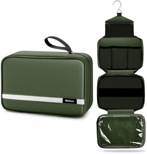 Maliton Hanging Toiletry Bag, Waterproof Foldable Wash Bag (Army Green) | Keeps Wet & Dry Items Separate, 4 Compartments Keep Toiletries Organised for Travel, Gym & Business Trips, Travel Essentials