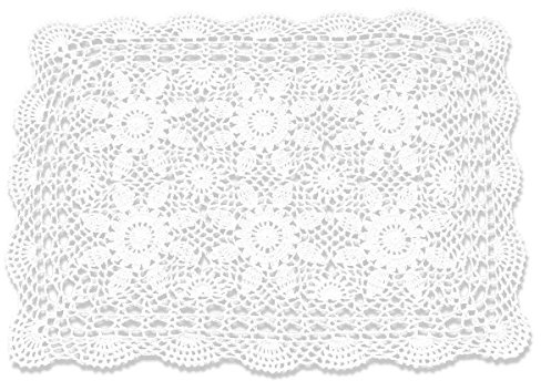 Mantel individual de algodón hecho a mano con encaje de ganchillo de 16 x 23 pulgadas, color blanco