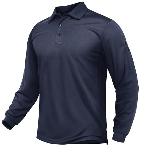 TACVASEN Herren Poloshirt Langarm Golf Tshirts Tactical Shirt Leicht Atmungsaktiv Freizeitshirts mit Brillenhalter