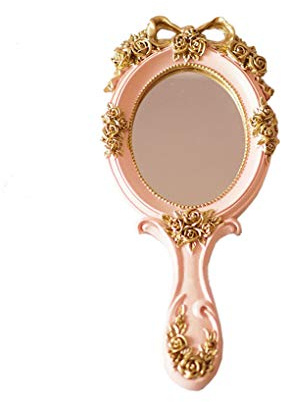 KABAKE Vintage Handspiegel, Schminkspiegel, Schminkspiegel, Kompakter Handheld Mirros, Geschenk für Mutter, Frau, Freundin (Rosa)