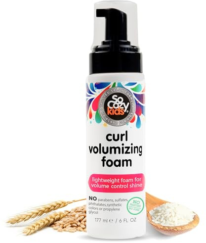 SoCozy Hair Mousse for Kids, Curl Volumizing Foam Mousse for Curly Hair (6 Fl Oz) Enhances Shine & Volume, Gentle Formula with Panthenol, Hydrolyzed Proteins & Keratin, Paraben & Sulfate-Free