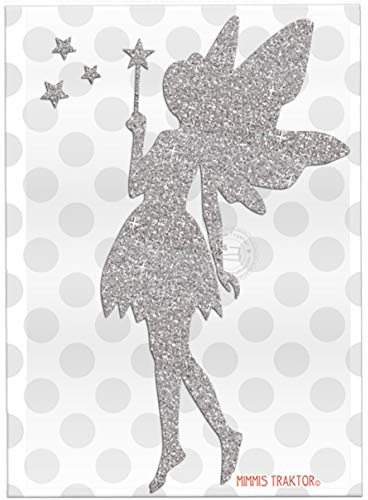 GLITZER Bügelbild XL Elfe Fee Sterne 21 cm Aufbügler Applikationen Bügelsticker für Stoffe Textilien Kinder zum Aufbügeln Flicken, Farbe:Glitzer silber