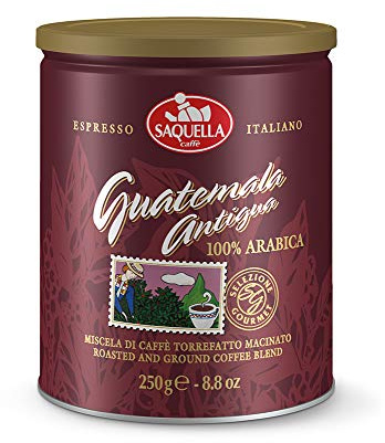 SAQUELLA Caffè 100% Arabica Guatemala Gourmet macinato per Moka - 4 lattine da 250 gr (totale 1 kg)