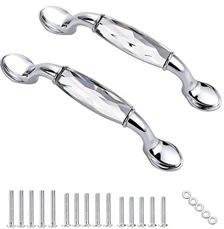 IGNPION 2pcs Crystal Drawer Handles Drawer Wardrobe Kitchen Door Knob Cabinet Pull Door Handle Cupboard Hardware for Home Decorating Curved,Small