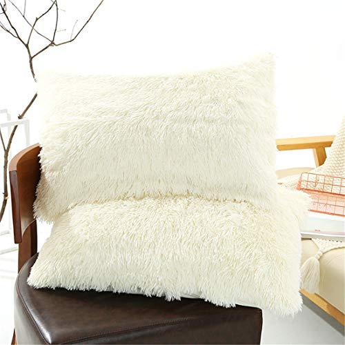 NMSLL Taie d'oreiller en Fausse Fourrure Douce, Paquet de 2 Housse de Coussin en Peluche Housse de taie d'oreiller en Fausse Fourrure Douce pour canapé-lit décoration de la Maison 50x70 cm Blanc